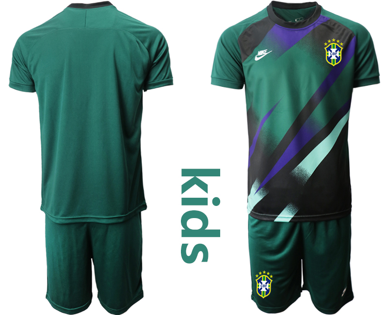 Youth 2020-2021 Season National team Brazil goalkeeper green Soccer Jersey